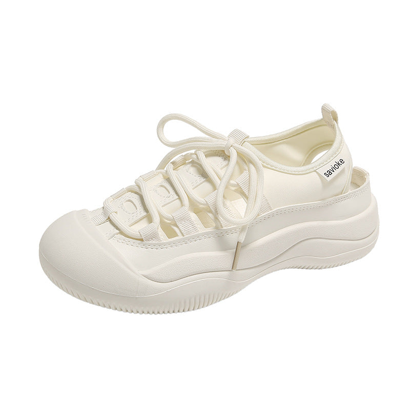 Zapatos Blancos Huecos Con Suelas Gruesas En Verano