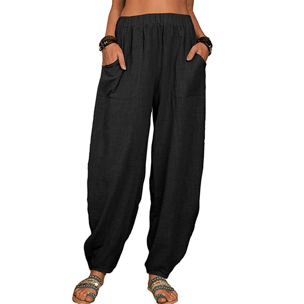 Pantalones Harem De Lino De Algodón Suelto De Color Sólido