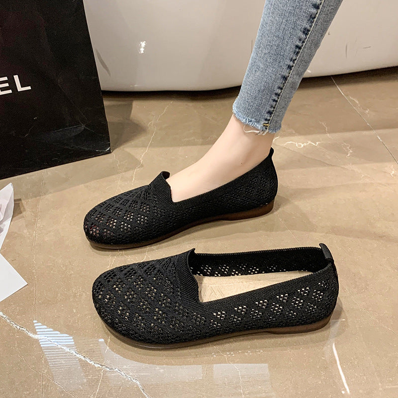 Suela Suave De Zapatos De Punto Transpirables Con Suela Plana Simple Y Cómoda