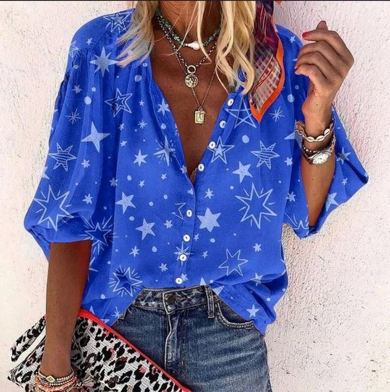 Impreso abotonado camisa de cuello para mujer - MXbueno