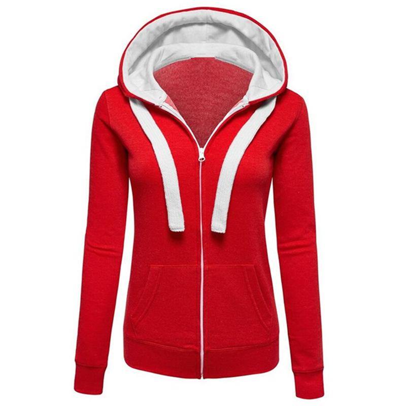 La capucha de las mangas largas con cremallera de color liso para mujeres - MXbueno
