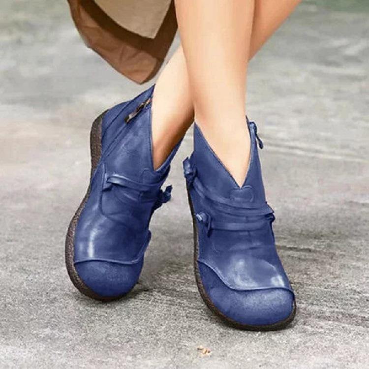 Mujer Tobillo plano con cremallera en forma de V con tiras de empalme retro Botas - MXbueno