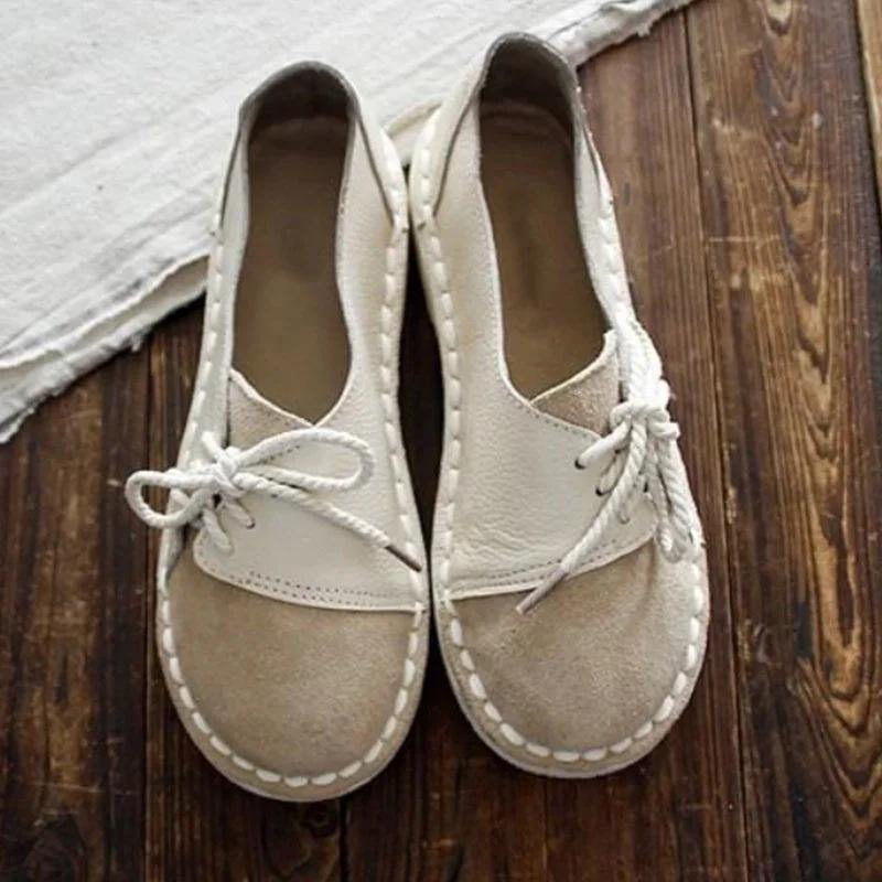 Tamaño grande Mujer Casual Soft Mocasines planos con cordones empalmes - MXbueno