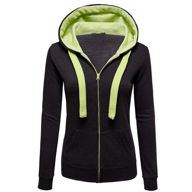 La capucha de las mangas largas con cremallera de color liso para mujeres - MXbueno