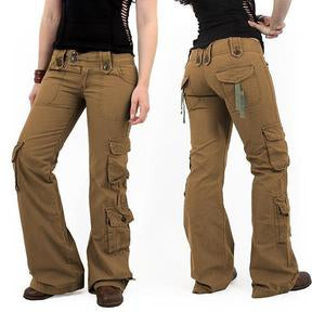 Pantalón Baggy de bolsillo múltiple pantalones de carga acampanados