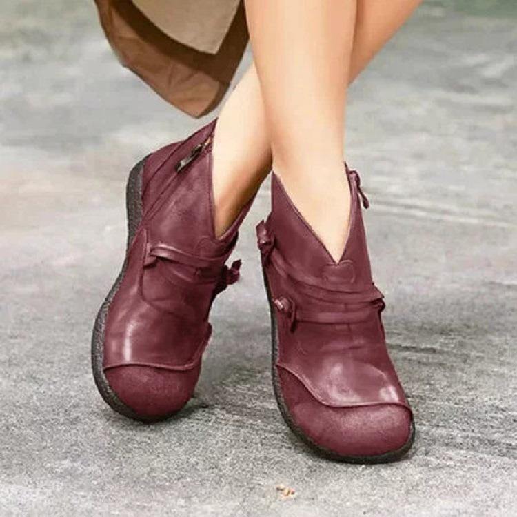 Mujer Tobillo plano con cremallera en forma de V con tiras de empalme retro Botas - MXbueno