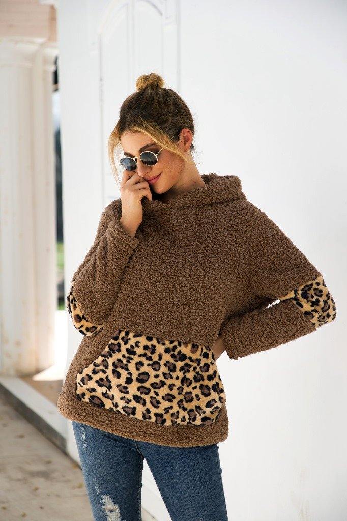 Sudaderas con capucha de suéter de leopardo de manga larga - MXbueno
