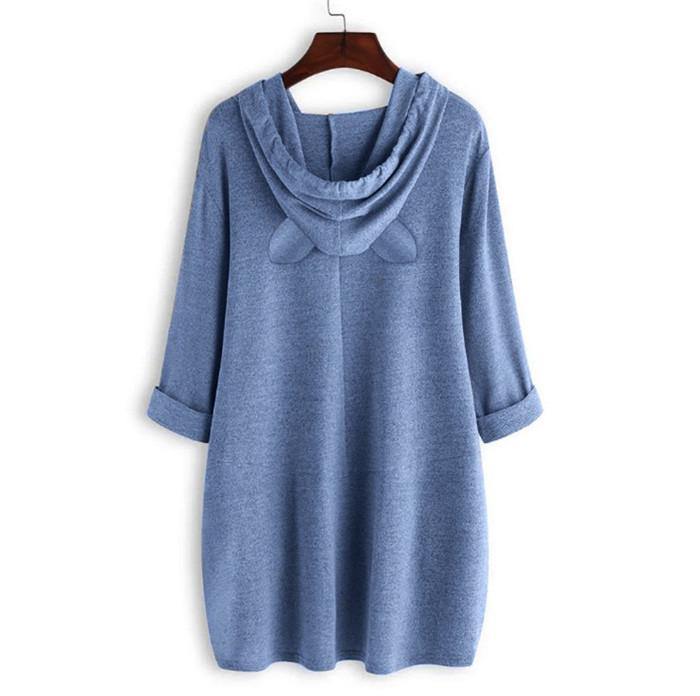 SUDADERA CON CAPUCHA DE GRAN TAMAÑO CON OREJAS DE GATO - MXbueno