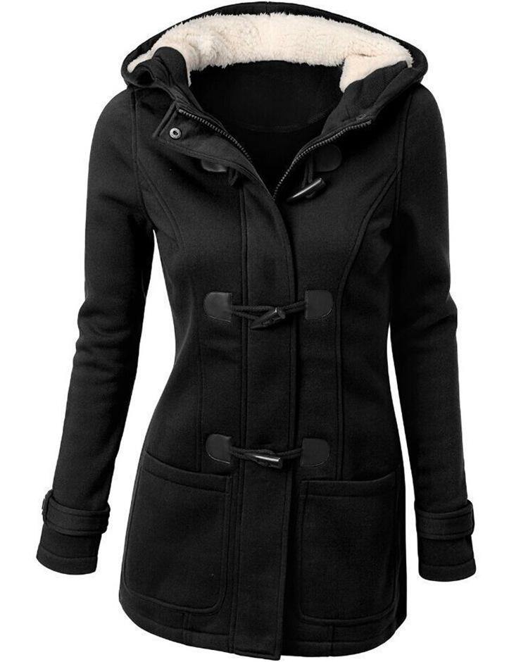 ¡GRAN OFERTA DE SÓLO ESTA SEMANA!Chaqueta de manga larga con capucha de bolsillo con hebilla de cuerno para mujer - MXbueno