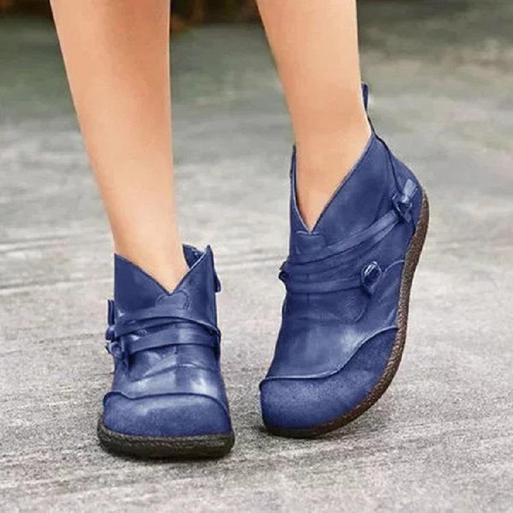 Mujer Tobillo plano con cremallera en forma de V con tiras de empalme retro Botas - MXbueno