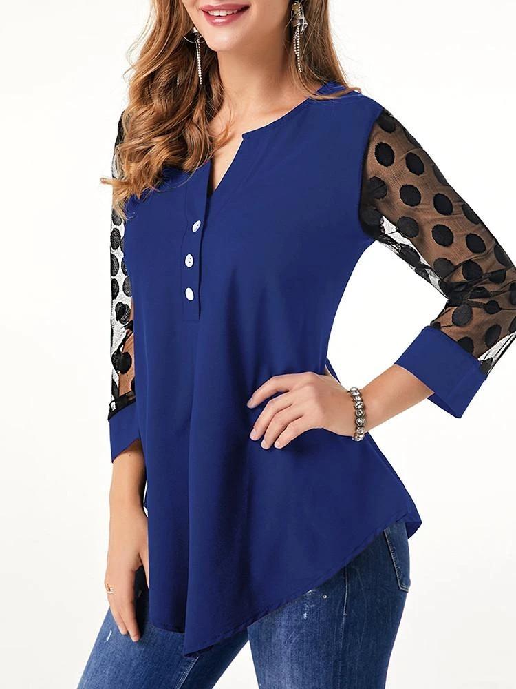 ¡VENTA! Blusa delantera con botones de cuello dividido