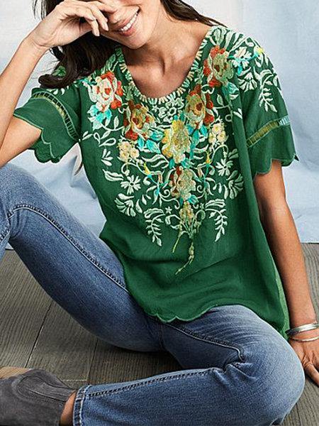 Camisa de bordada con cuello redondo - MXbueno