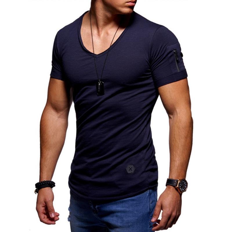 Moda Manga Corta Delgada Con Cuello En V
