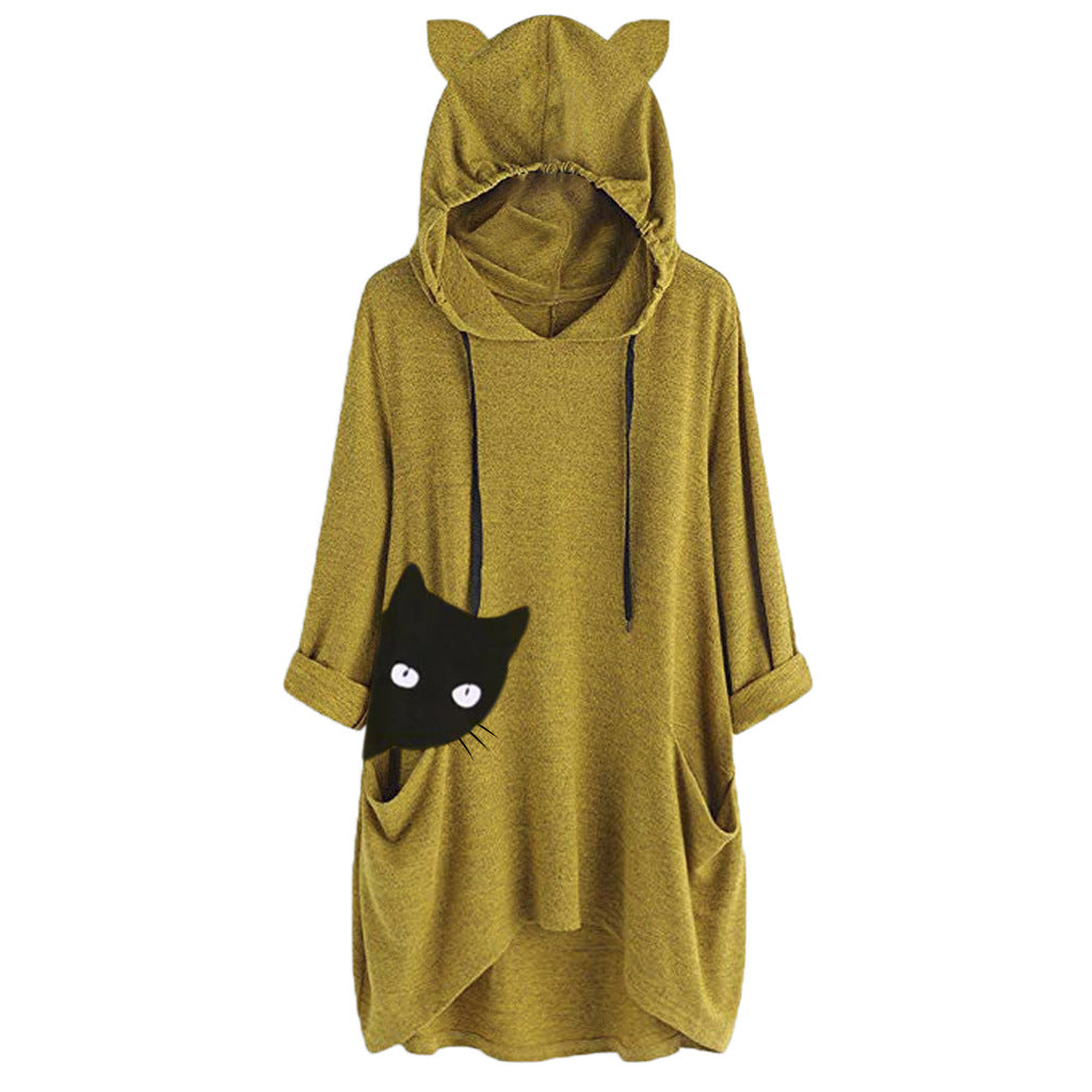 Sudadera Con Capucha Y Manga Larga Estampada De Longitud Media