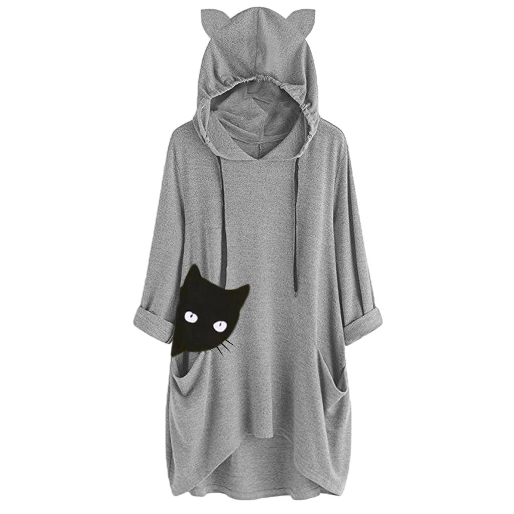 Sudadera Con Capucha Y Manga Larga Estampada De Longitud Media