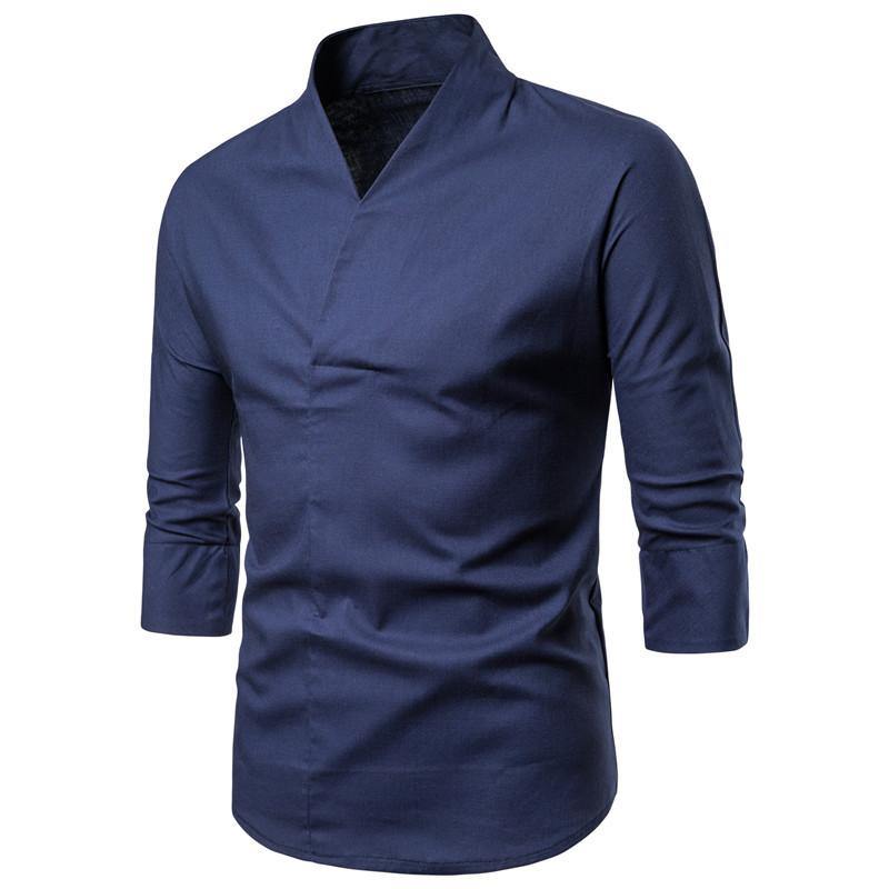 Ropa holgada de hombre de moda de manga tres cuartos de algodón y lino - MXbueno