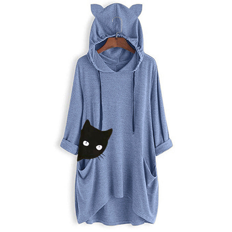 Sudadera Con Capucha Y Manga Larga Estampada De Longitud Media