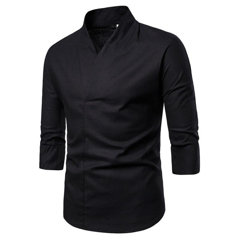 Ropa holgada de hombre de moda de manga tres cuartos de algodón y lino - MXbueno