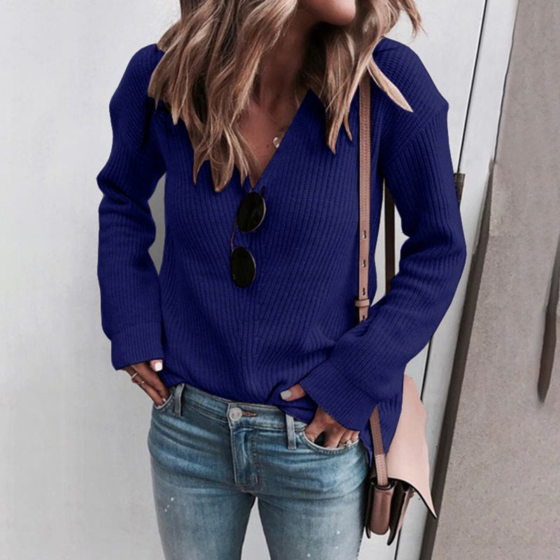 Suéter Europeo Y Americano Para Mujer, Top De Punto Con Cuello En V