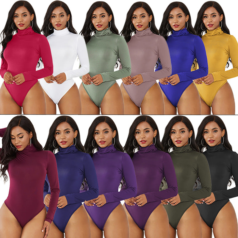 Medias Finas De Color Sólido De Manga Larga Con Cuello Alto De 12 Colores Para El Invierno