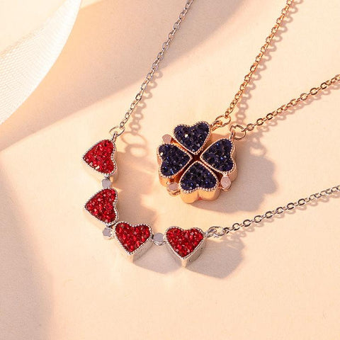 Collar De Trébol De Corazones Magnéticos 2 En 1 Con Caja De Regalo Giratoria