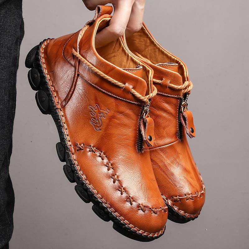 Hombres De La Mano De Costura De Cuero De Vaca No Slip Soft Sole Botas Casual - MXbueno