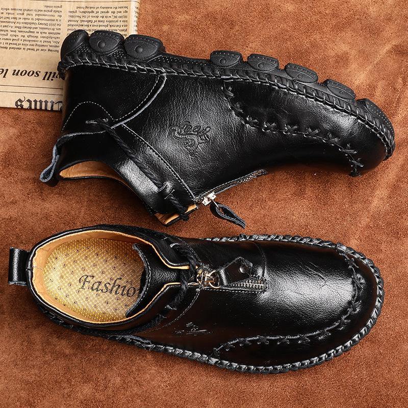 Hombres De La Mano De Costura De Cuero De Vaca No Slip Soft Sole Botas Casual - MXbueno