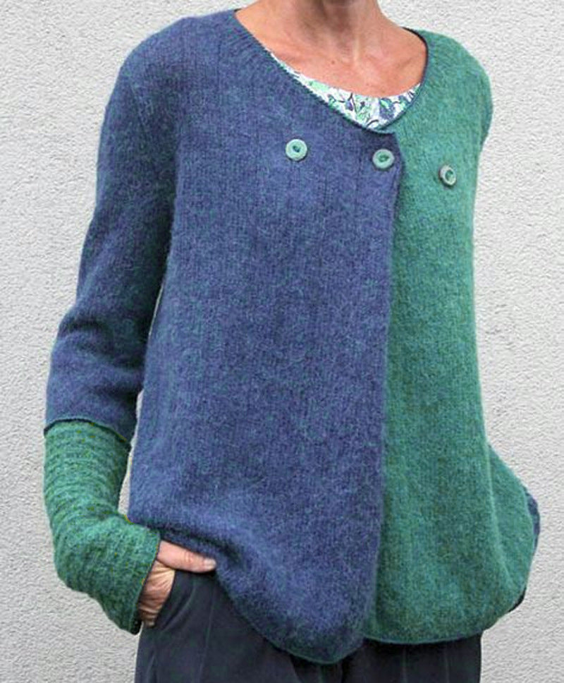 Jersey De Punto De Costura Con Botones En La Parte Superior Suéter Con Cuello En V Mujer