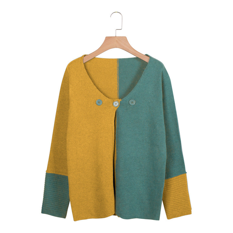 Jersey De Punto De Costura Con Botones En La Parte Superior Suéter Con Cuello En V Mujer