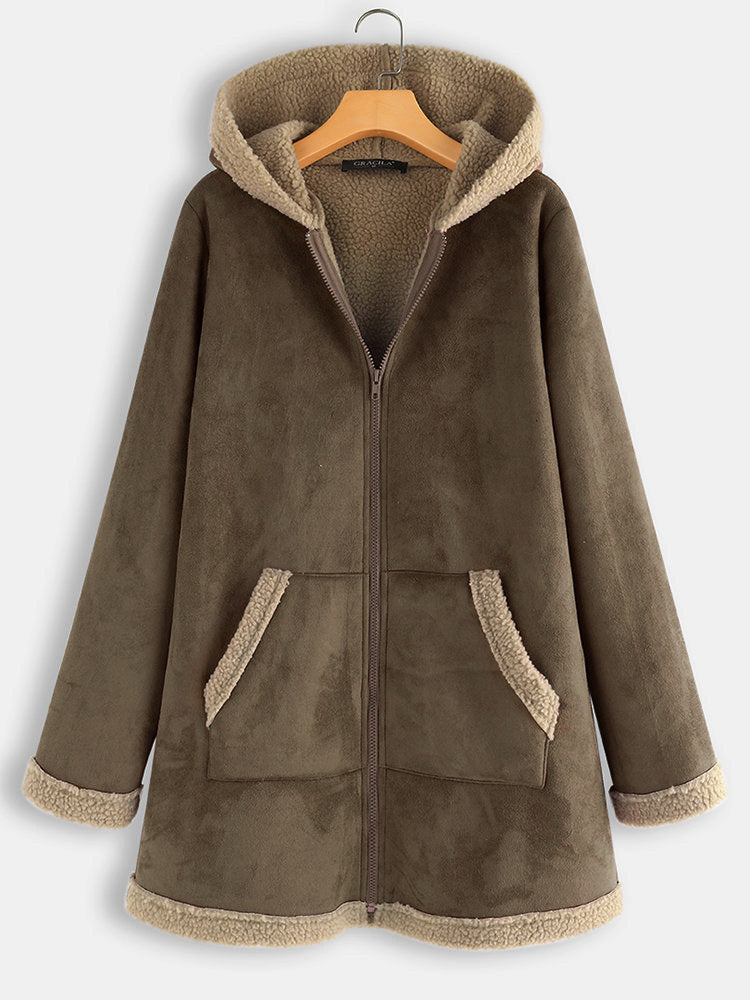 Chaqueta De Algodón Casual Con Capucha Y Vellón De Cuero