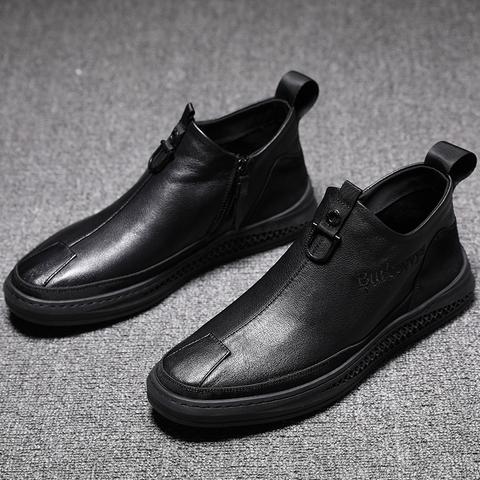 Hombres botas de cuero genuino con suelas ortopédicas de apoyo y cómodas