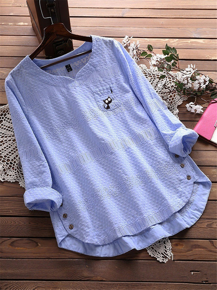 Blusa Casual De Algodón Y Lino Con Cuello Redondo Y Blusa Suelta Para Mujer