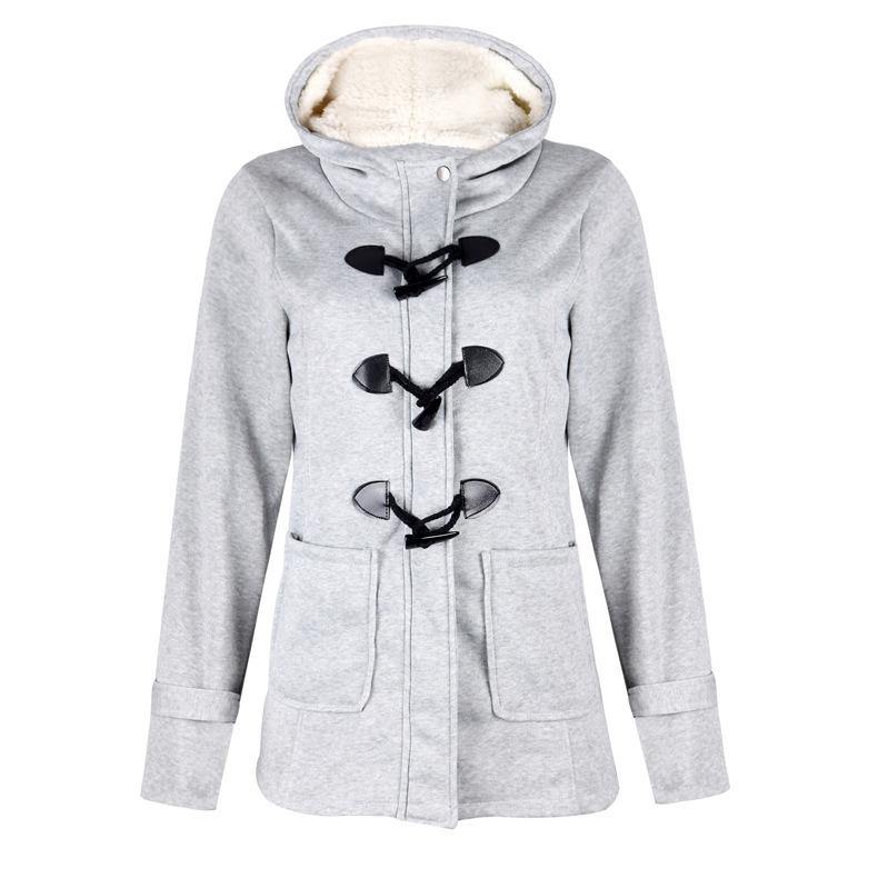 ¡GRAN OFERTA DE SÓLO ESTA SEMANA!Chaqueta de manga larga con capucha de bolsillo con hebilla de cuerno para mujer - MXbueno
