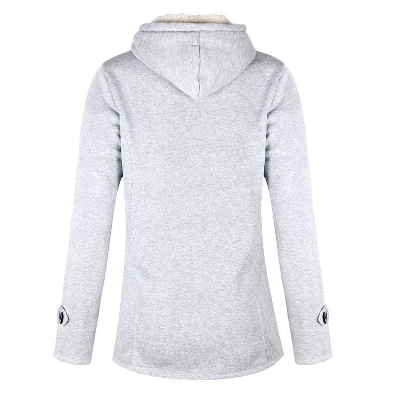 ¡GRAN OFERTA DE SÓLO ESTA SEMANA!Chaqueta de manga larga con capucha de bolsillo con hebilla de cuerno para mujer - MXbueno