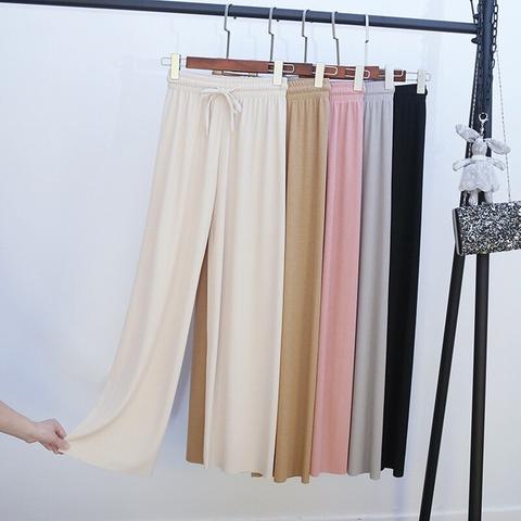 Hielo seda pantalones de pierna ancha mujeres