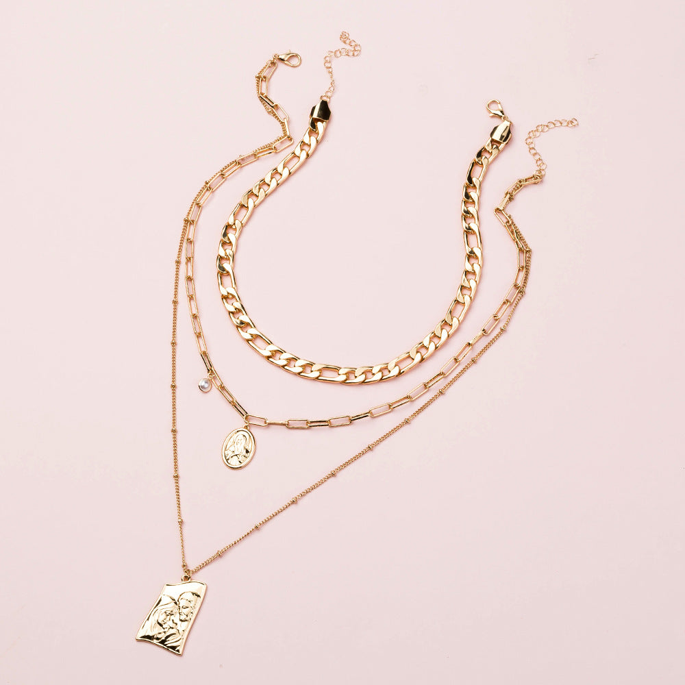 Collar Con Colgante En Relieve De Cabeza De Buda Con Textura De Metal Pesado, Cadena De Suéter, Collar Simple Multicapa Para Mujer