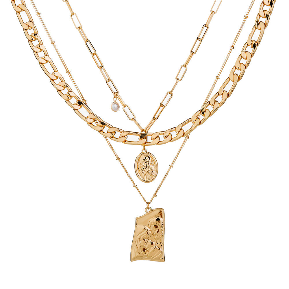 Collar Con Colgante En Relieve De Cabeza De Buda Con Textura De Metal Pesado, Cadena De Suéter, Collar Simple Multicapa Para Mujer