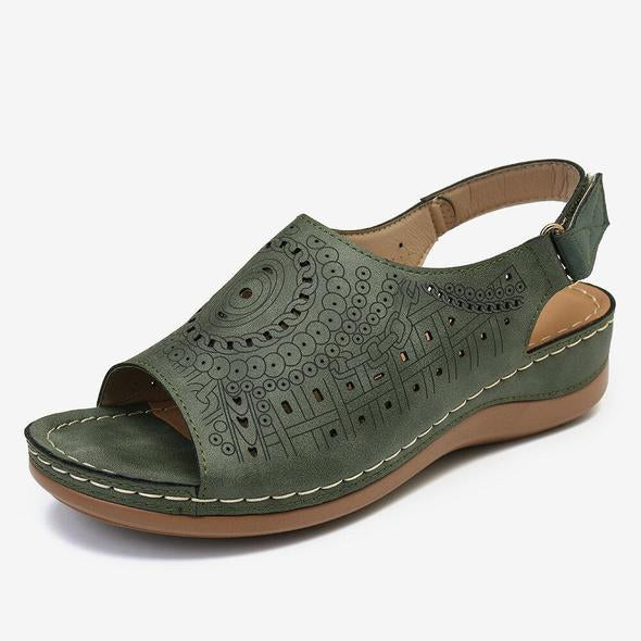 Peep Toe Pattern Hook Loop Casual Wedges Slingback Sandalias
