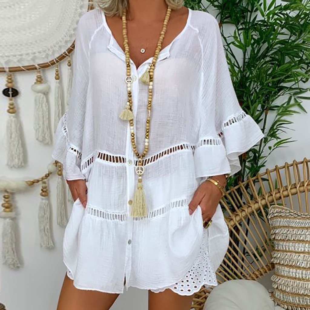 Top Suelto De Algodón Y Lino Con Manga Tres Cuartos De Verano