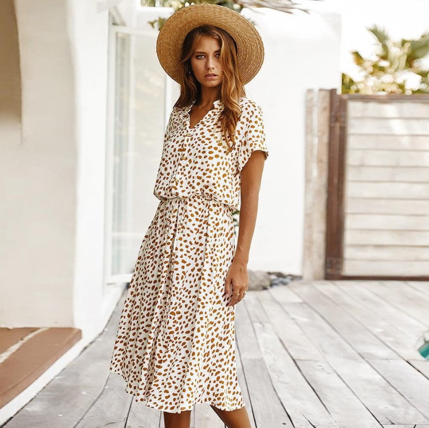 Vestido Floral Casual Con Cintura Elástica Y Cordones