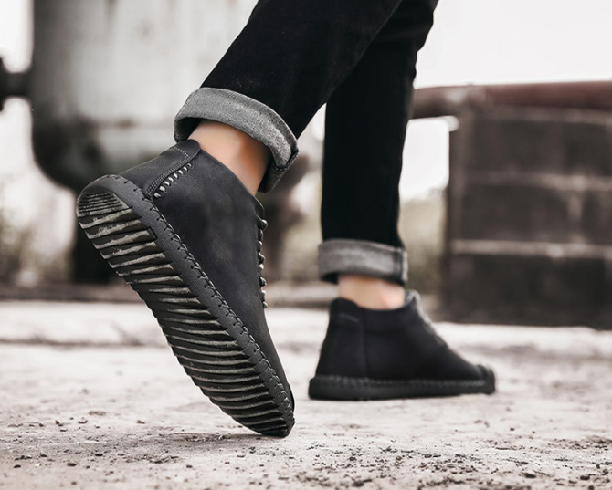 Hombre y mujer Piel cosida a mano Antideslizante Soft Suela Cálida Casual Botas - MXbueno