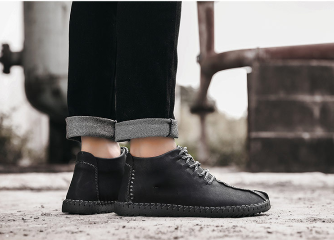 Hombre y mujer Piel cosida a mano Antideslizante Soft Suela Cálida Casual Botas - MXbueno