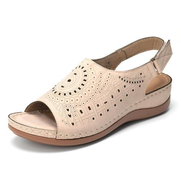 Peep Toe Pattern Hook Loop Casual Wedges Slingback Sandalias
