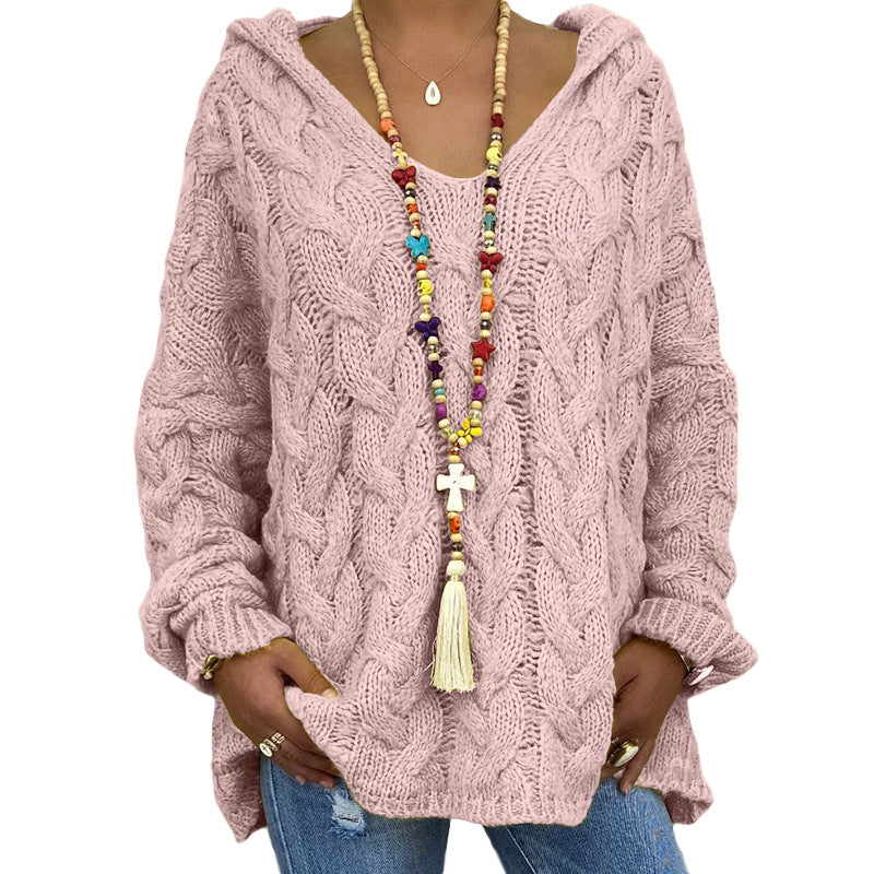 Sudadera Con Capucha De Punto Retorcido De Color Sólido Europeo Y Americano