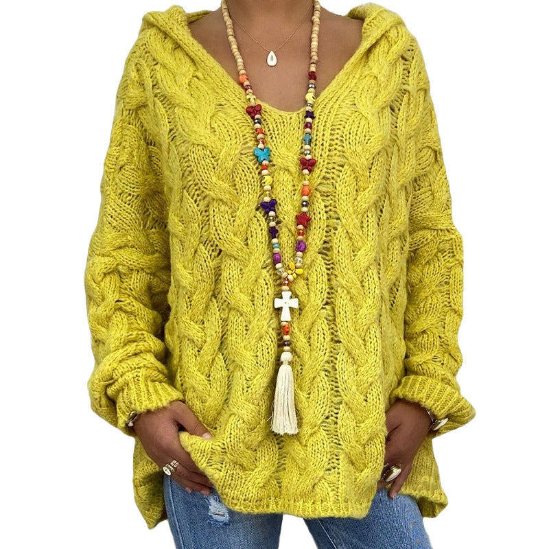 Sudadera Con Capucha De Punto Retorcido De Color Sólido Europeo Y Americano