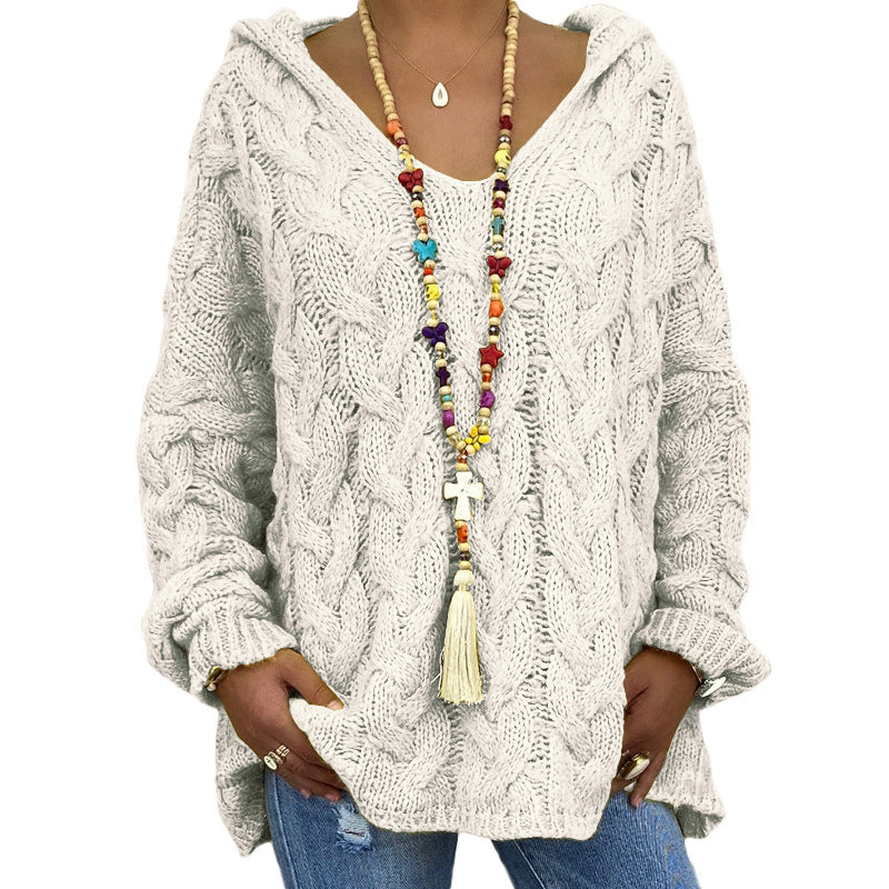Sudadera Con Capucha De Punto Retorcido De Color Sólido Europeo Y Americano