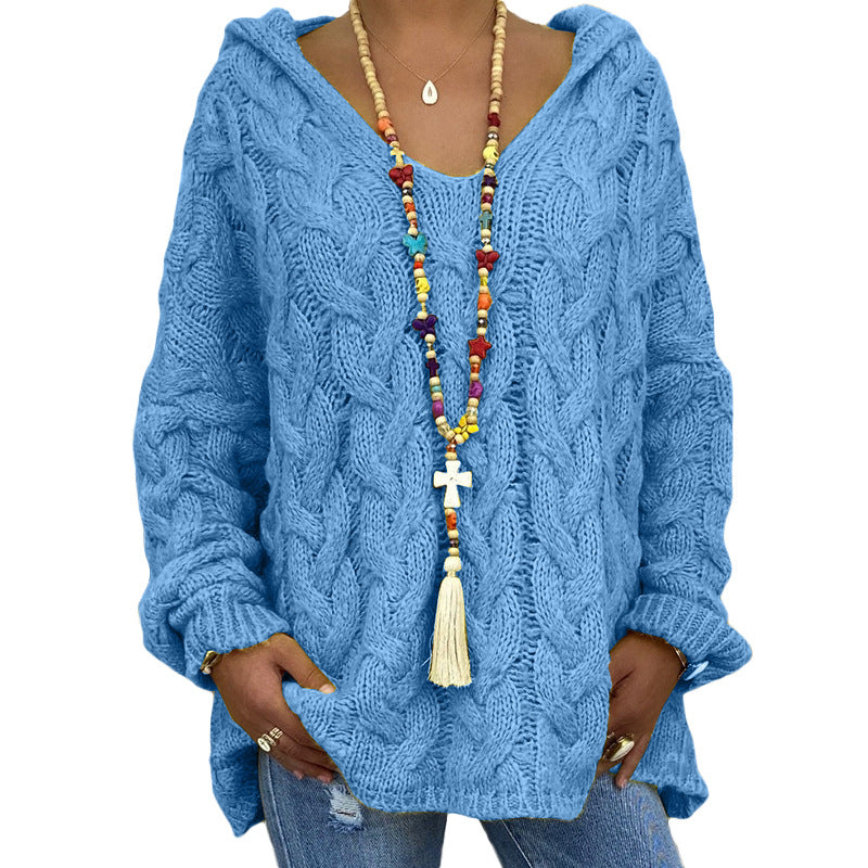Sudadera Con Capucha De Punto Retorcido De Color Sólido Europeo Y Americano
