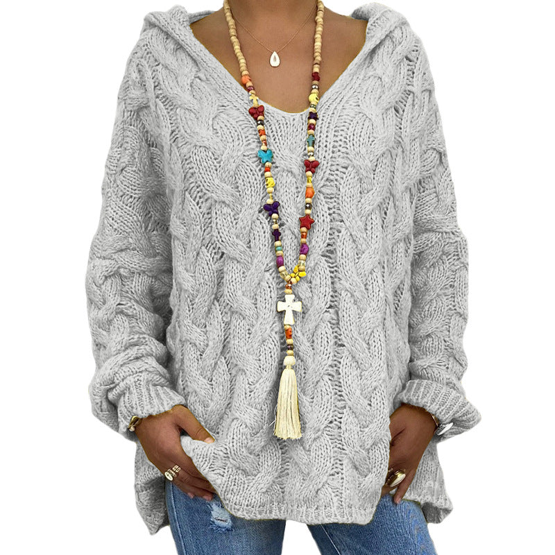 Sudadera Con Capucha De Punto Retorcido De Color Sólido Europeo Y Americano