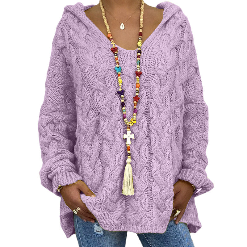 Sudadera Con Capucha De Punto Retorcido De Color Sólido Europeo Y Americano