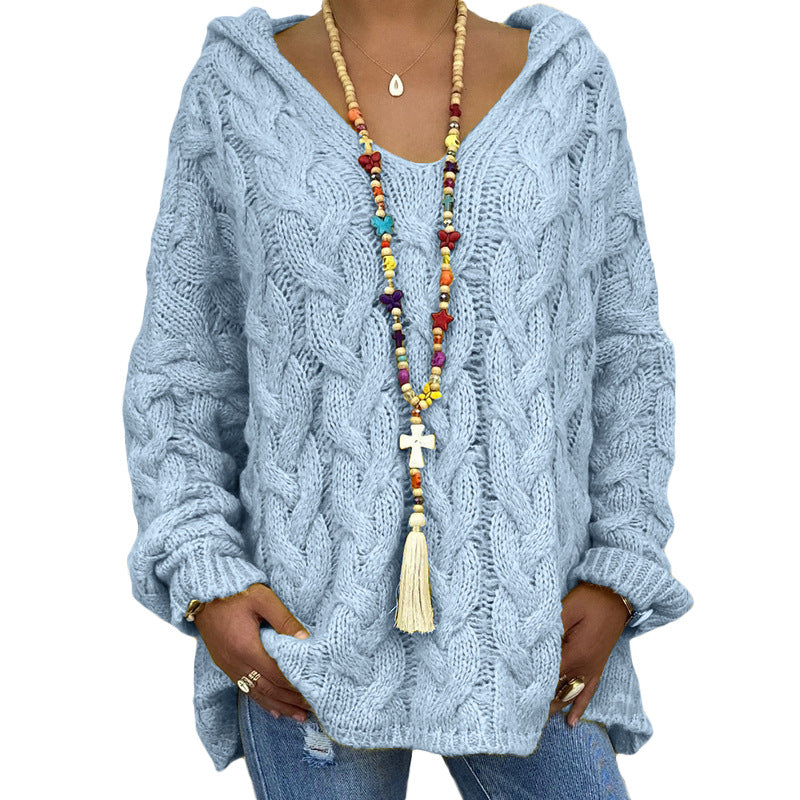 Sudadera Con Capucha De Punto Retorcido De Color Sólido Europeo Y Americano